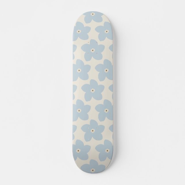 Ljusblå och krämfärgad retroblomma mini skateboard bräda 18,5 cm (Framsida)