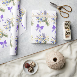Ljusblå och lavendelblommig present presentpapper