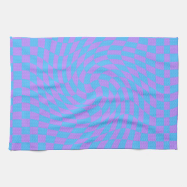 Ljusblå och lavender Checker art mönster Kökshandduk (Horisontell)