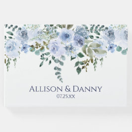 Ljusblå och marin vattenfärg, Blommigt Bröllop Gästböcker