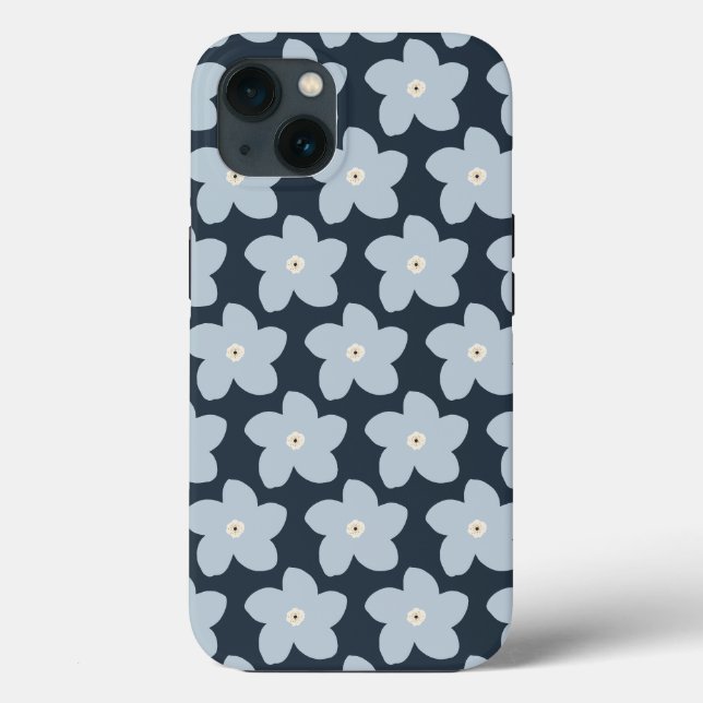 Ljusblå Och Marinblå Retro Blomma (Baksida)