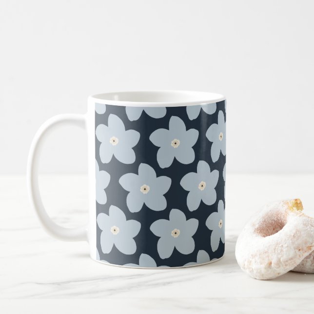 Ljusblå och marinblå Retroblomma Kaffemugg (Med munk)
