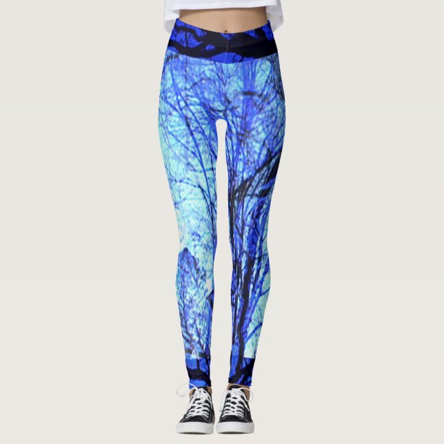 Ljusblå och mörkblå kvalitets-träningskläder leggings (Framsida)