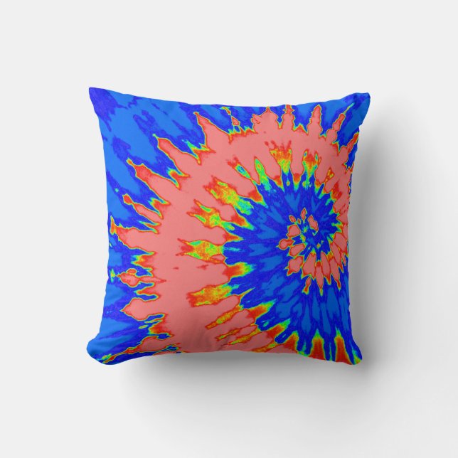 Ljusblå och Orange Spiral Tie Dye Pillow Kudde (Framsida)