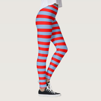 Ljusblå och rödstrimlade baljväxter leggings