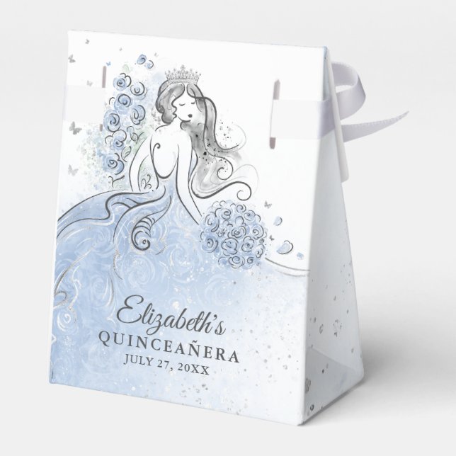 Ljusblå och Silver Prinsessa Födelsedagsfest Presentaskar (Baksidan Sidan)