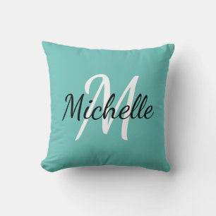 Ljusblå och vit Anpassningsbar, monogram Pillow Kudde