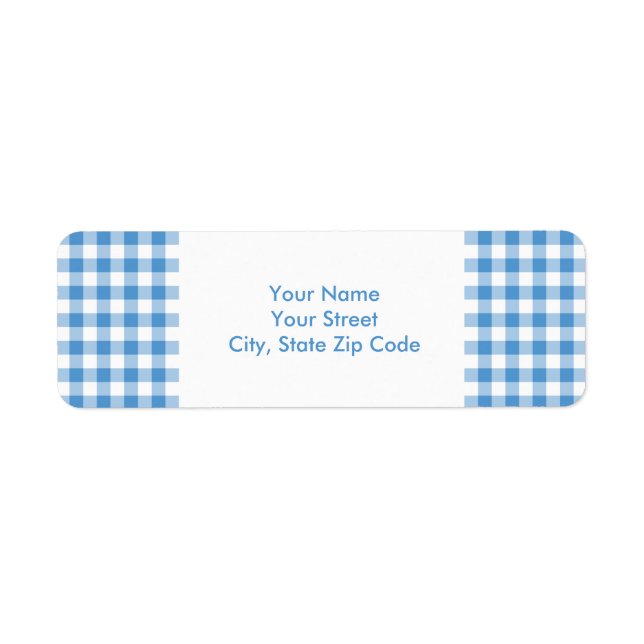 Ljusblå och vit Gingham Mönster-adressetikett Returadress Etikett (Framsidan)