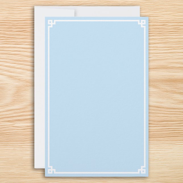 Ljusblå och vit grekisk nyckelkant brevpapper (Pale Blue and White Greek Key Border Stationery)
