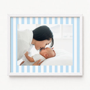 Ljusblå och vit randig ny baby pojke foto poster