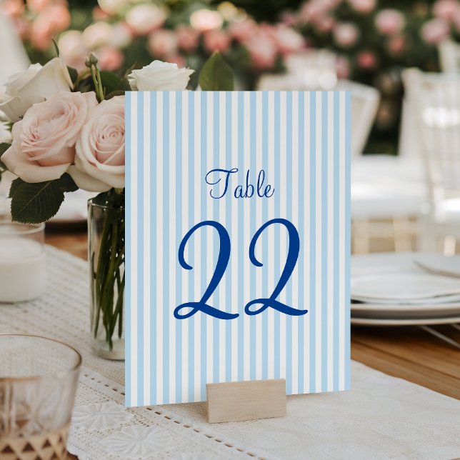 Ljusblå och vita ränder bordsnummer (Light Blue and White Stripes Table Number)