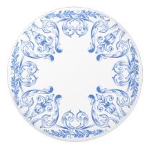 Ljusblå Ornate Ceramic Drawer Knob