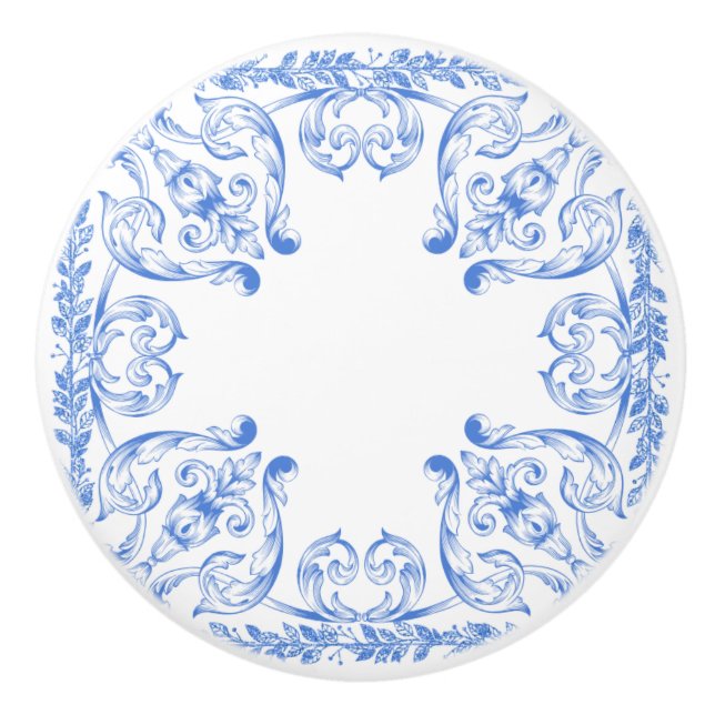 Ljusblå Ornate Ceramic Drawer Knob Knopp (Framsidan)