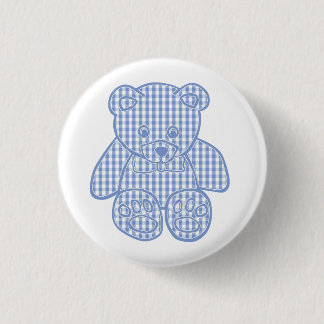 Ljusblå Pastell Rutig Teddybjörn Knapp