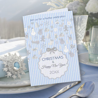 Ljusblå Pastellrand Nyckfull Jul Silver Inbjudan