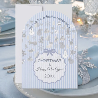 Ljusblå Pastellrandig Whimsical Jul Silver Inbjudningar