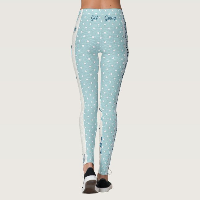 Ljusblå prickig och blommig mönster leggings (Baksida)