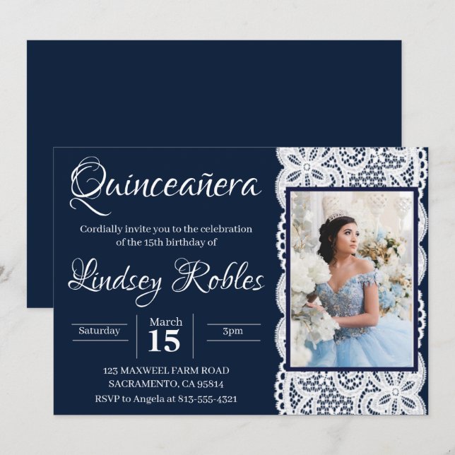 ljusblå quinceanera Fotoinbjudningar Inbjudningar (Fram/baksida)