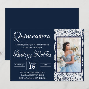 ljusblå quinceanera Fotoinbjudningar Inbjudningar