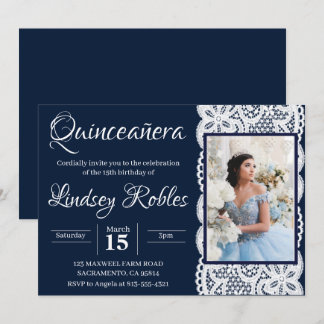ljusblå quinceanera Fotoinbjudningar Inbjudningar