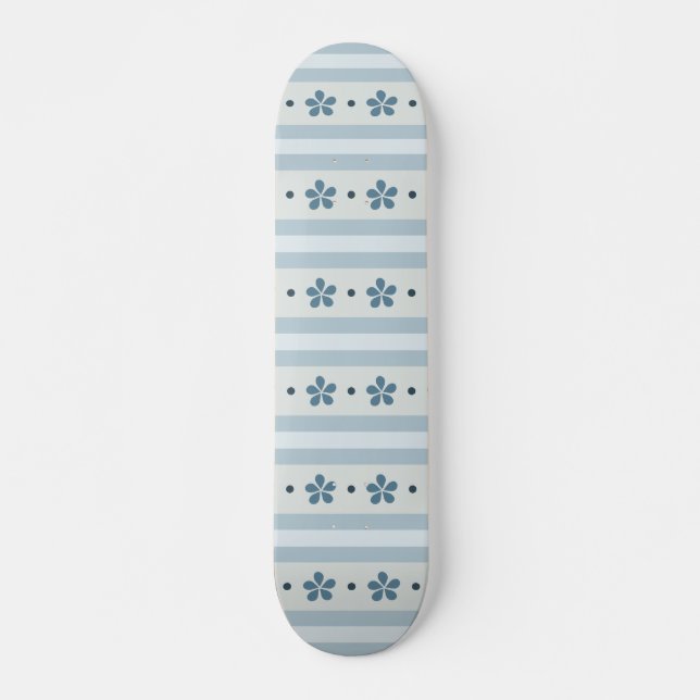 Ljusblå Ränder Och Blommor Mini Skateboard Bräda 18,5 Cm (Framsida)