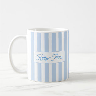 Ljusblå randig monogram kaffemugg