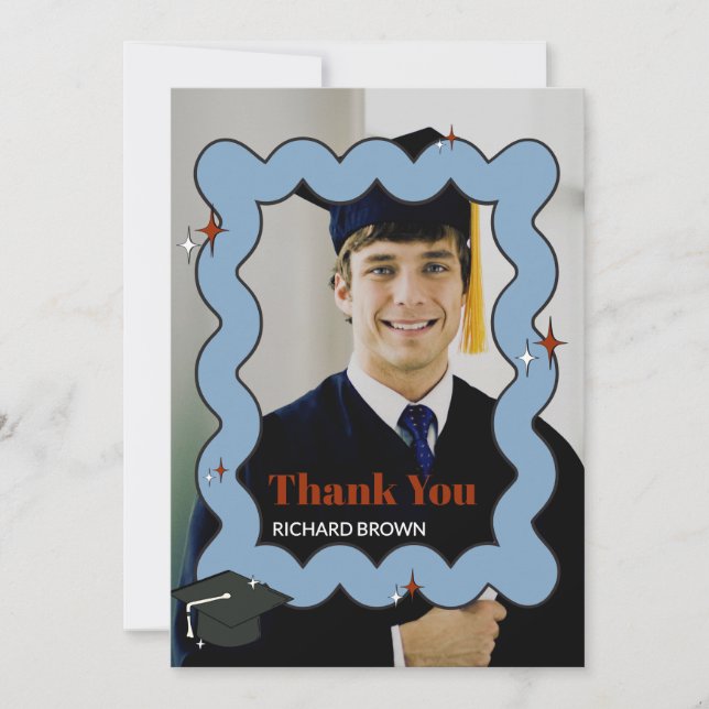 Ljusblå reflex vågigt fototack tack kort (Framsida)