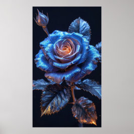 Ljusblå-ros Blomma med metallisk glans Poster