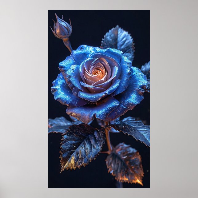 Ljusblå-ros Blomma med metallisk glans Poster (Framsidan)