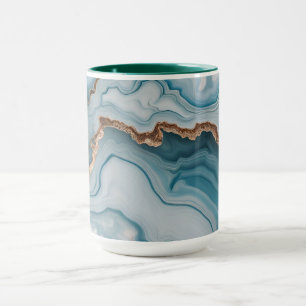 Ljusblå Rosa Guld Agate Marble Modern Design Mugg