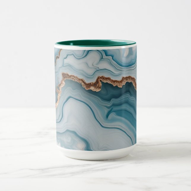 Ljusblå Rosa Guld Agate Marble Modern Design Mugg (Center)
