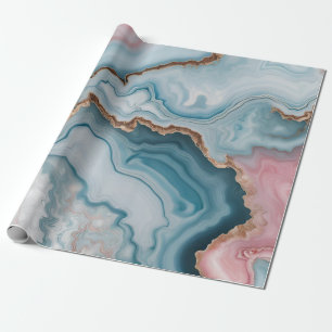 Ljusblå Rosa Guld Agate Marble Modern Design Presentpapper
