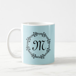 Ljusblå Rustik Monogram Krans Kaffemugg