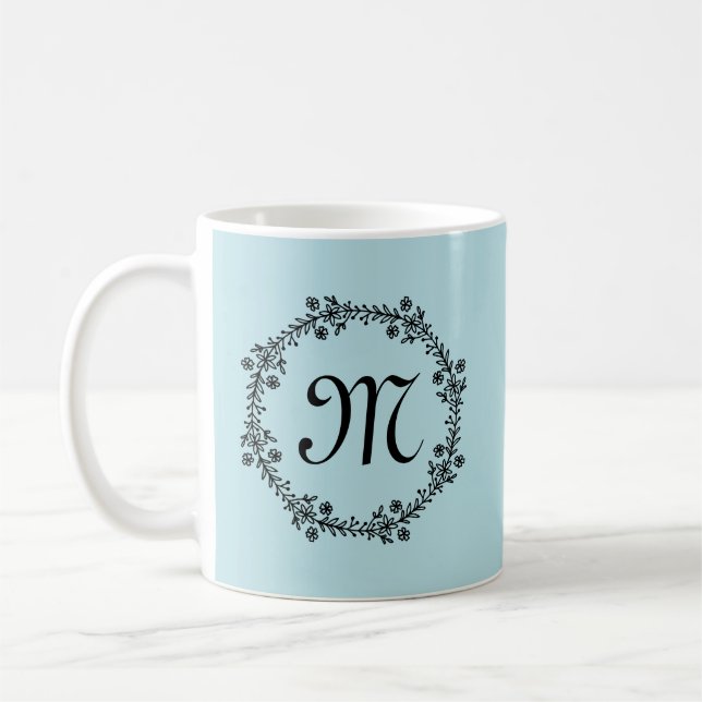 Ljusblå Rustik Monogram Krans Kaffemugg (Vänster)