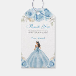 Ljusblå & Silver Blommig Prinsessa Quinceañera Presentetikett