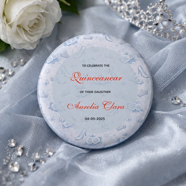 Ljusblå Silver Prinsessa Quinceañera Födelsedag Knapp (Light Blue Silver Princess Quinceanera Birthday Button
)