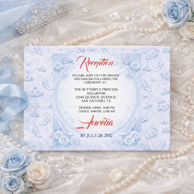 Ljusblå Silver Prinsessa Quinceañera Födelsedag Tilläggskort (Light Blue Silver Princess Quinceanera Birthday Enclosure Card
)