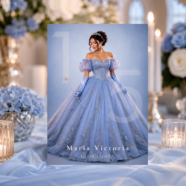 Ljusblå Silver Sagolik Quinceañera Inbjudningar (Skapare uppladdad)