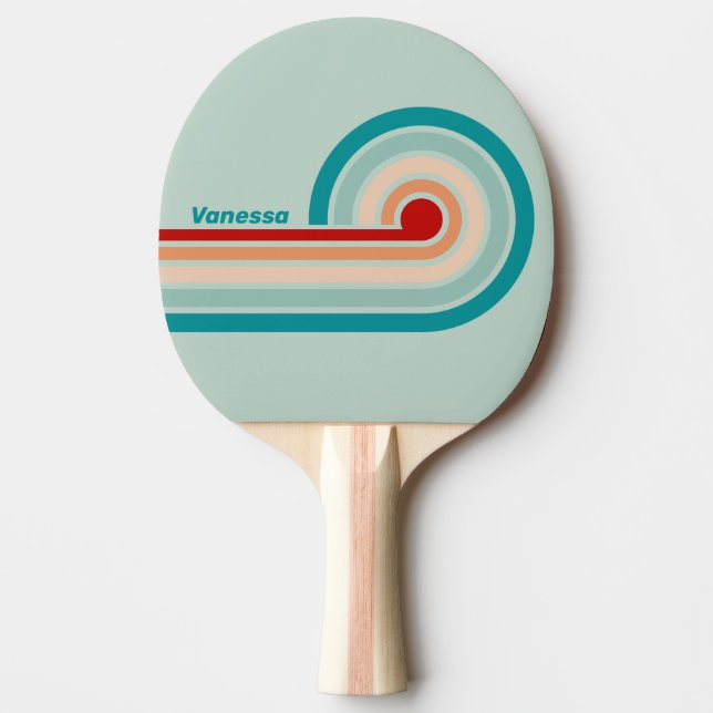 Ljusblå sjöglas krulliga randiga med namn pingisracket (Framsidan)