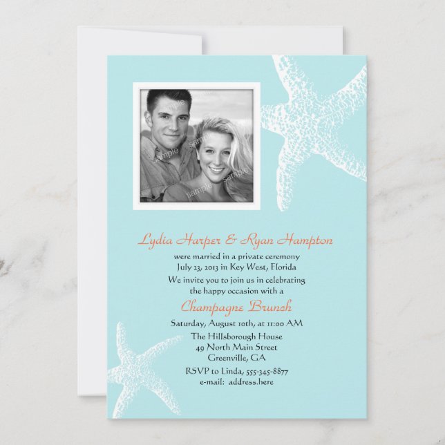 Ljusblå sjöstjärna fotomall endast mottagning inbjudningar (Framsida)