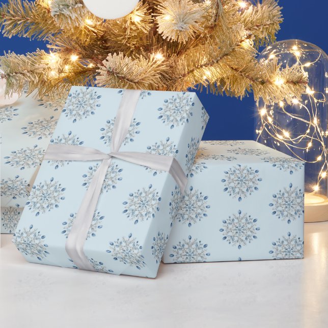 Ljusblå Snöflingor Jul Presentpapper (Helgdagar)
