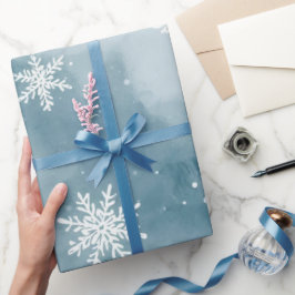 Ljusblå snöflingor Vattenfärg Vinter Helgdag Presentpapper