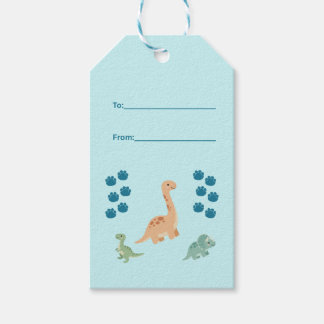 Ljusblå Söt Dinosaurie Födelsedag Presentetikett
