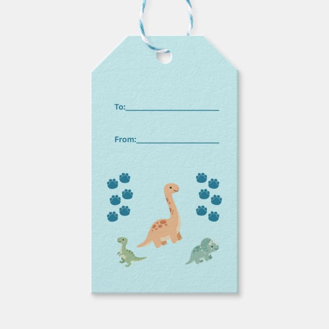 Ljusblå Söt Dinosaurie Födelsedag Presentetikett (Framsidan)