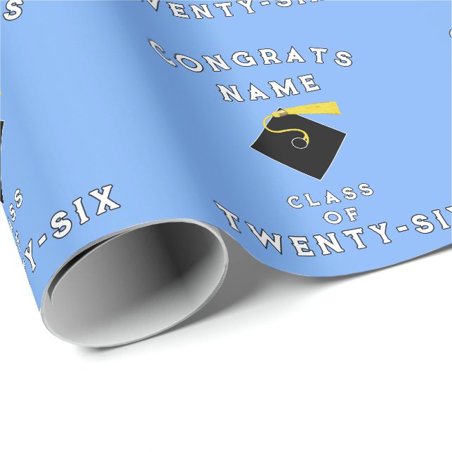 Ljusblå studentexamen 2026 present presentpapper (Rullad Hörn)