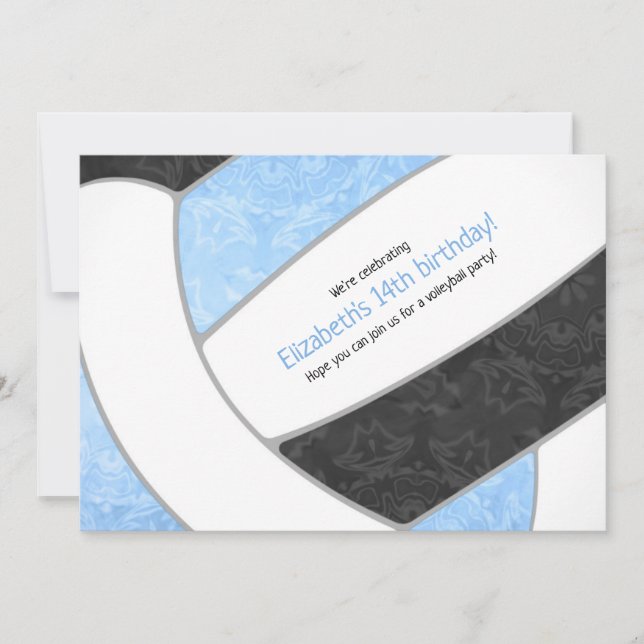 Ljusblå svart födelsedagsfest med volleyball inbjudningar (Framsida)