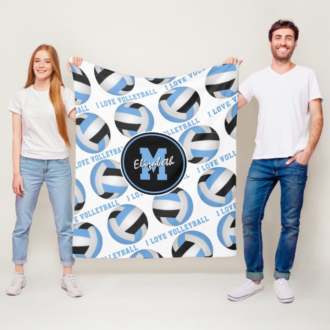 ljusblå svart I kärlek volleyball mönster Fleecefilt (På plats)