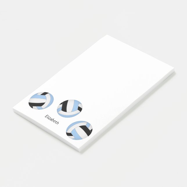 Ljusblå svart personlig volleyball post-it block (Vinklad)