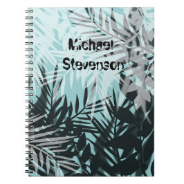 Ljusblå svart tropiska mönster anteckningsbok