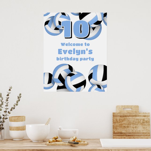 ljusblå svarta volleybollar födelsedagsfest välkom poster (Kök)